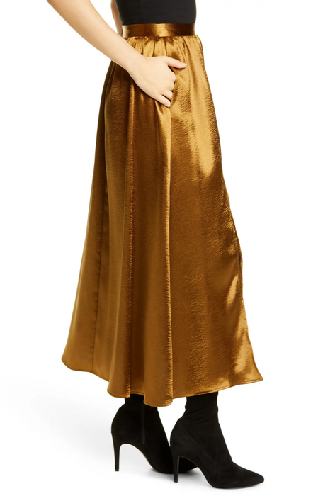 Joie Women's  Duffy Gold Metallic Slit Midi skirt $298 size 10 in Lacquer