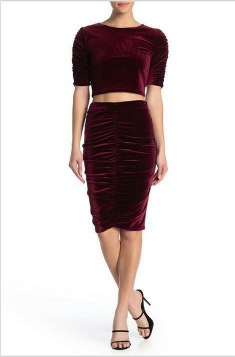 Free Press Nordstrom Velvet Velour Ruched Skirt size M burgundy