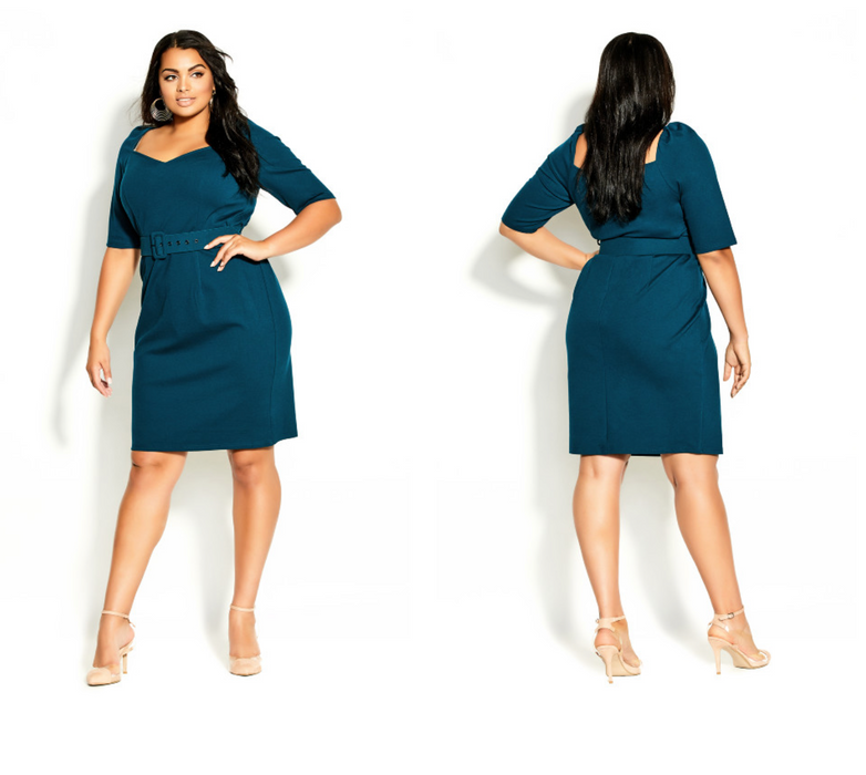 City Chic Black Illusive Sleeve Belted Sheath Dress Sweetheart SZ S 16( NO BELT)