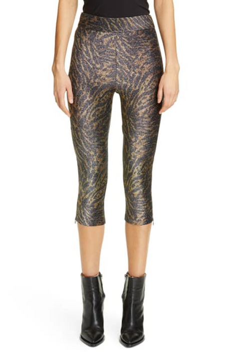 GANNI   Tiger Print Metallic Jersey Crop Pants In Black size 36 $160