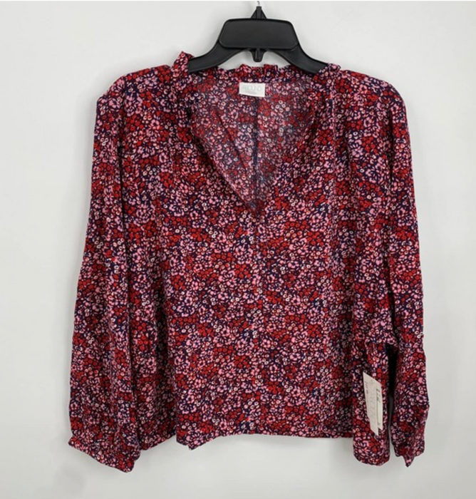 Abound Women's V-Neck Ruffled Floral Printed Blouse Size Small In Red Floral