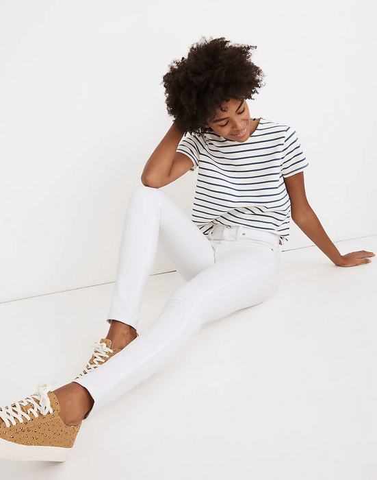 New Madewell Size 33 -  women's 10’’ High-Rise Skinny White Jeans AJ233 ( Stain)