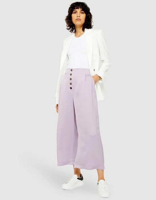 Topshop Womens Coco Satin Wide Leg Crop Trousers Pants Business Purple size 8