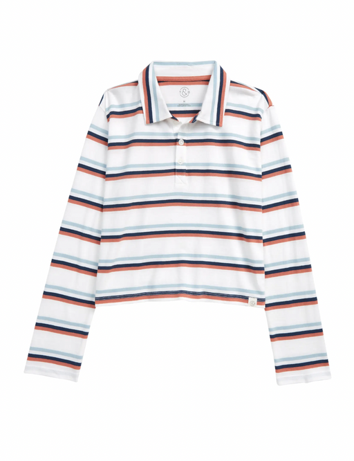 Treasure & Bond Kids Crop Shirt White Multi Stripe Button Half-Placket Size M