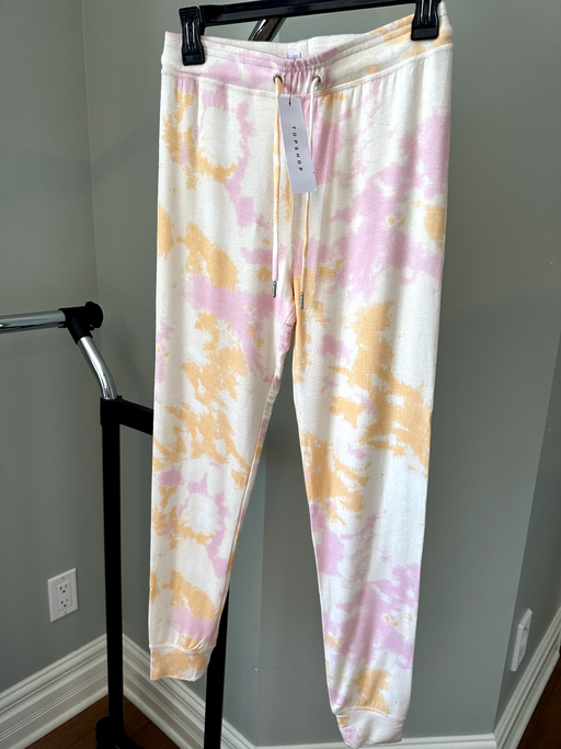 Topshop Women's Slim Fit Jogger Pants In White Yellow Pink Tie Dye Size 6 $48