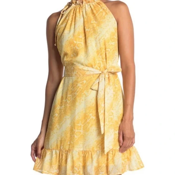 Sam Edelman yellow gold ivory snake print halter mini dress Size 6