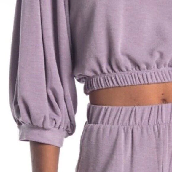 KNOW ONE CARES woman Terry Puff Sleeve crop Top In Lavender size L