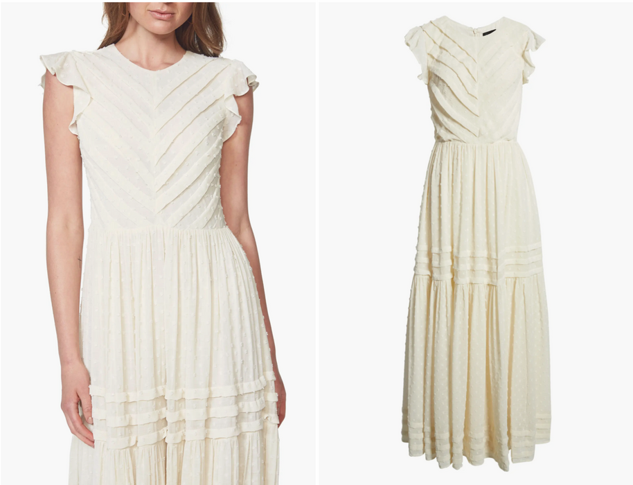 BARDOT women's Maberly Fil Coupé Tiered Maxi Dress In Ivory size XL 12