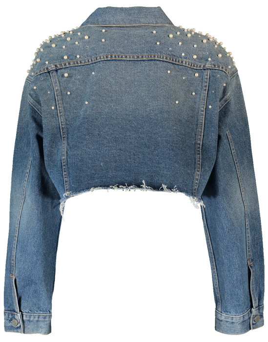 Grlfrnd Eve Cosmic Ray Pearl Embellished Denim Trucker Jacket $460 size M