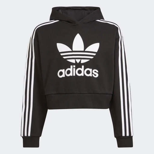 Adidas Girls Adicolor Cropped Hoodie Black/White Size L 13-14 Years