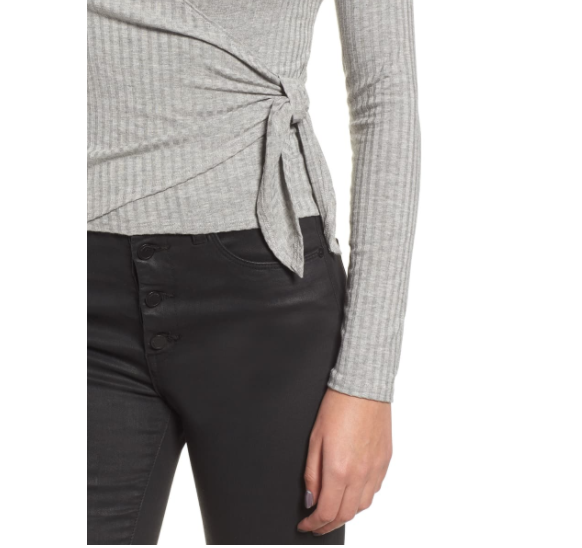 Ten Sixty Sherman Wrap Waist Ribbed Top Sweater In Heather Grey Size L