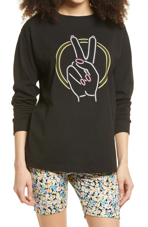 Bp. Women's The Time Is Now Graphic Long Sleeve Tee, Size Small - Black