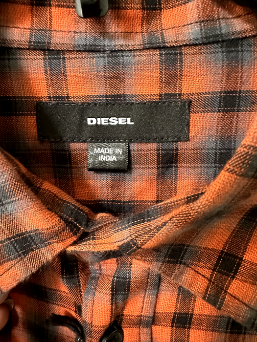 Diesel Men's Checked Long Sleeve Button Up Shirt In Burnt Orange Size L $148