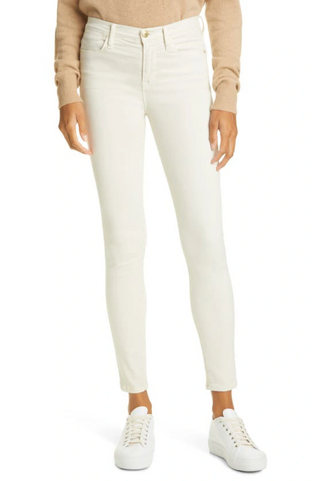 NWT $288 FRAME LE HIGH SKINNY OFF WHITE SATEEN JEANS SIZE 27