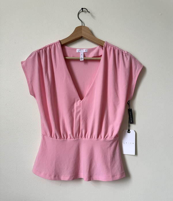 Leith Women's Short Sleeve V Neck Peplum Top In Pink Orchid Size XS $39