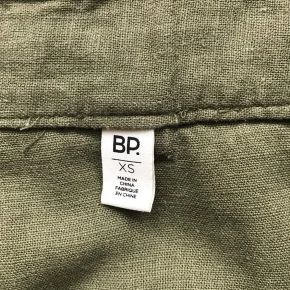 NEW BP Belted Linen Blend Paper Bag Waist Mini Skirt in olive size XS