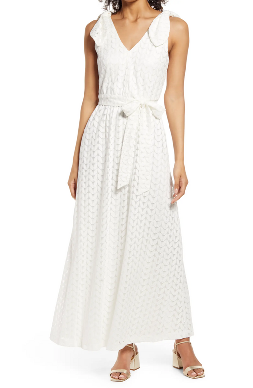Donna Ricco New York Women's White Belted Bow Shoulder Lined V-Back Maxi Dress 4