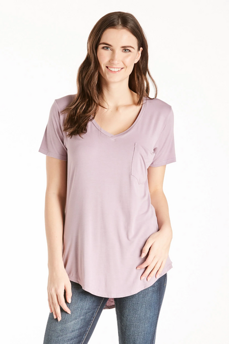 Another Love V-Neck Pocket Short Sleeve Tee Top Soft Turquoise Size L