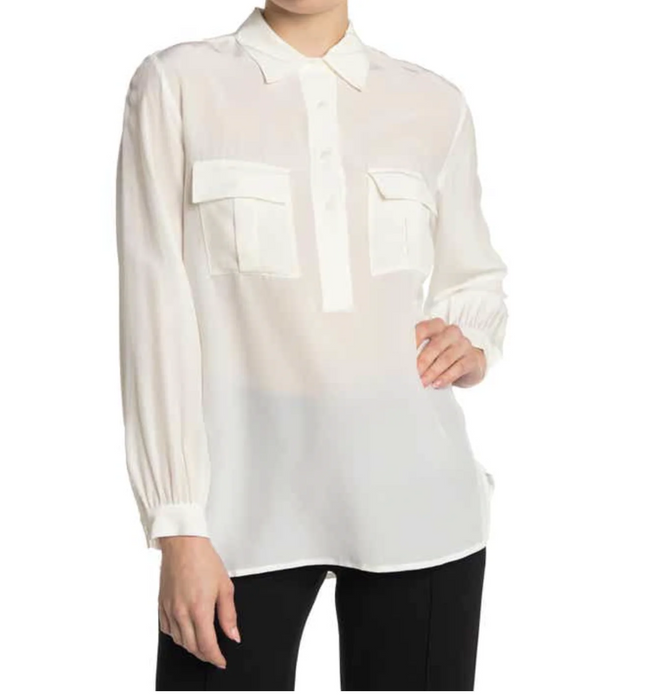 CLUB MONACO Safari Silk Long Sleeve Shirt  size XS in ivory