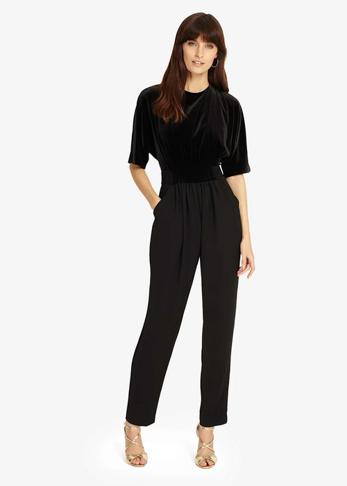 Phase Eight Women's Short Sleeve Velvet Top Jumpsuit Black Size 10 US/ 14UK $230