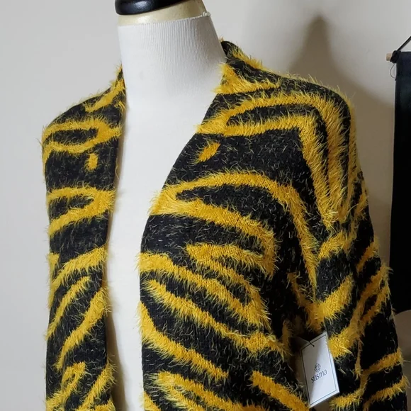 Susina Open-Front Long Cardigan Sweater Fuzzy Cozy Soft Tiger Print Size XS
