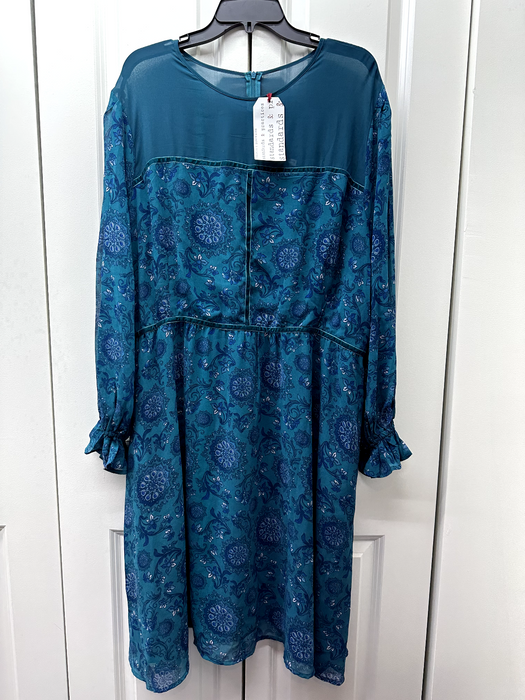 Standards & Practises Nordstrom Balloon Sleeve Velvet Trim Dress Plus Size  2X
