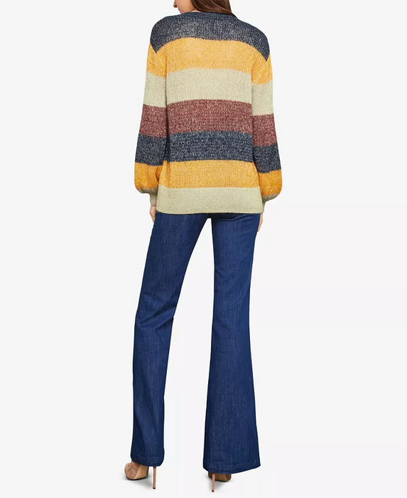 BCBGMAXAZRIA Mohair V-Neck Pullover In Striped Metallic Port Combo Size XXS