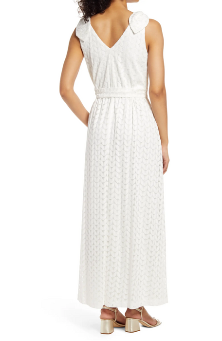 Donna Ricco New York Women's White Belted Bow Shoulder Lined V-Back Maxi Dress 4