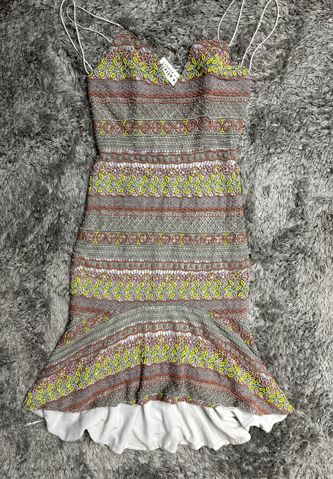 ALICE + OLIVIA $1298 Neon Amina All Over Embroidery Sweetheart Neck Dress 2 US