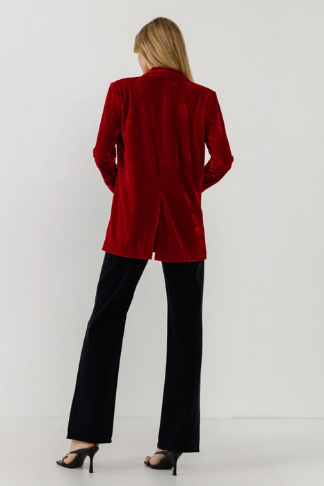 Endless Rose Blazer surdimensionné à simple boutonnage en velours Rouge vin Taille S
