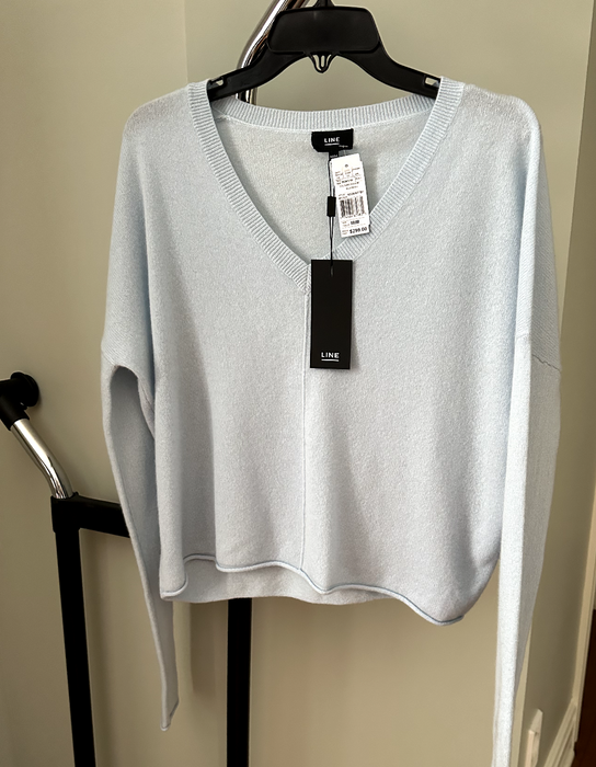 Line Cashmere Women's Cashmere Light V Neck Sweater In Blue Wash Size M $299