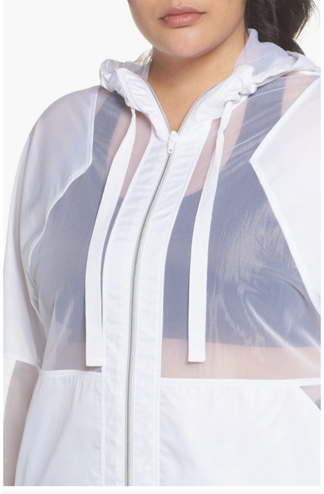 ZELLA White Sheer Poly Nylon Zip Front Jacket with Hood YOGA  plus size 2X white