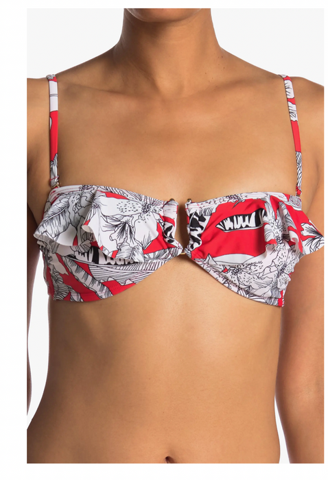 Rachel Rachel Roy Island Getaway Printed Bandeau Bikini Top Red XS (Top Only)