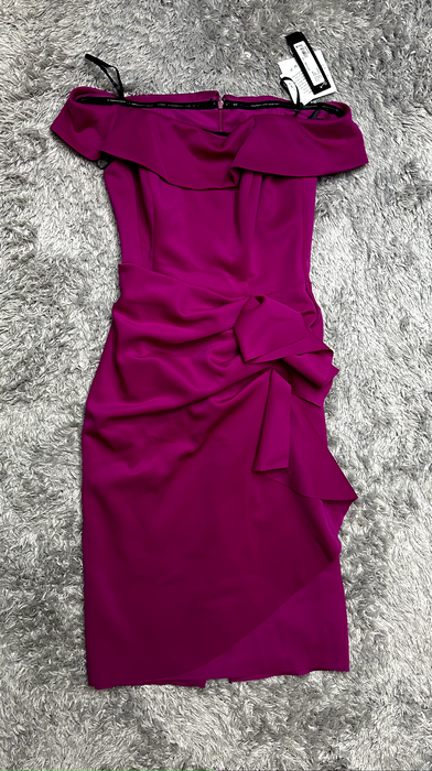 XSCAPE Short Scuba Off-the-Shoulder cap Dress with Ruffle Size 8 New in orchard