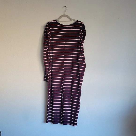 Susina Long Sleeve Stripe Midi Dress Burgundy Size S Made In USA
