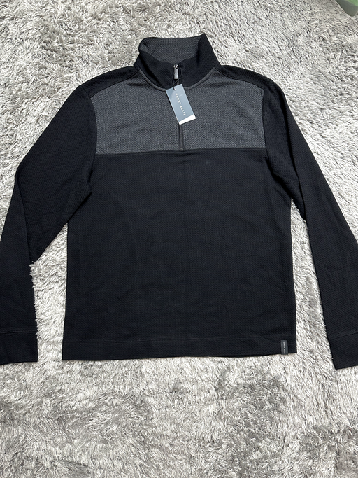 Perry Ellis Mesh Quarter-Zip Rib-Knit Sweatshirt In Black And Gray Size M
