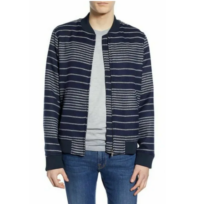 Scotch & Soda Men's Knit Bomber Jacket Full Zip 148697 Navy White Size L $319