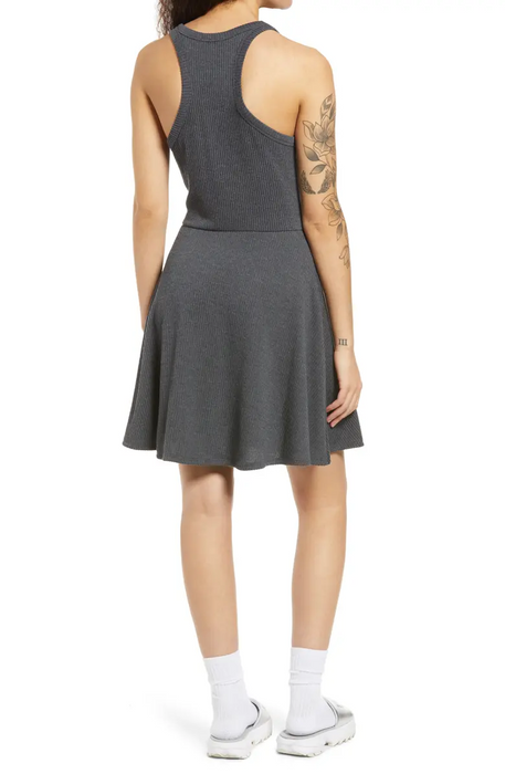BP. Sleeveless Rib Scoop Neck Tank Mini Dress Grey Charcoal Heather Size S