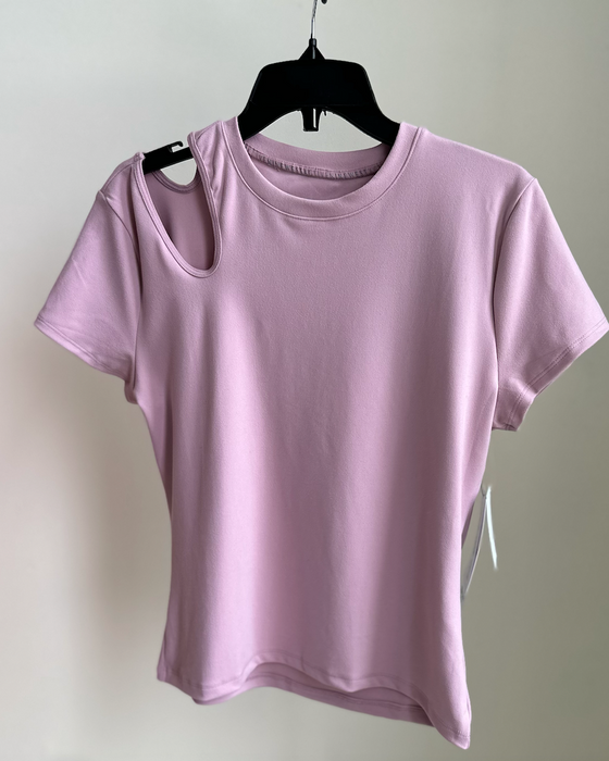Nine West Cutout Shoulder Mauve Shadow Activewear T-Shirt Size M