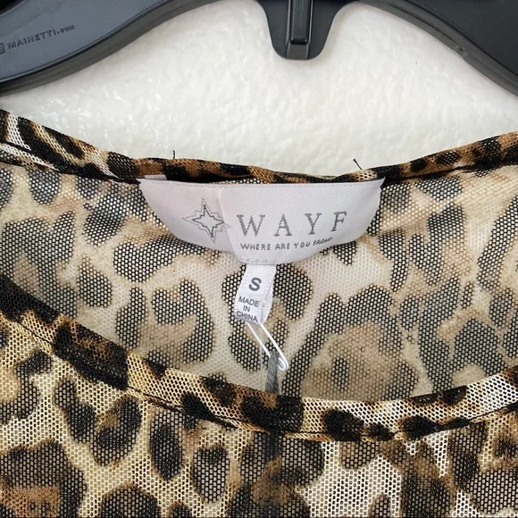 WAYF Tiered Mesh Skater Dress Leopard Print Size S  brown