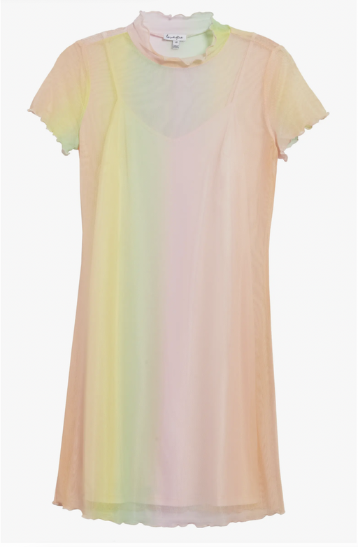 Love, Fire Junior Rainbow Mesh Short Sleeve Minidress In Rainbow Colour Size S