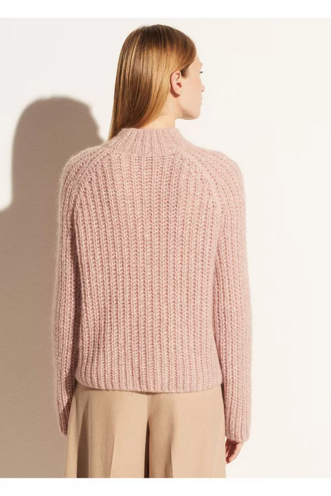 Vince $425 Women's Marled Raglan Rib Knit Pullover Sweater Pink Beet Root Size L