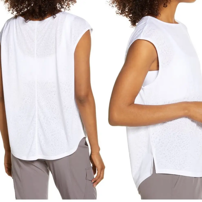 Zella Women's white  Studio Lite Burnout T-Shirt Size M Semi-Sheer Lightweight