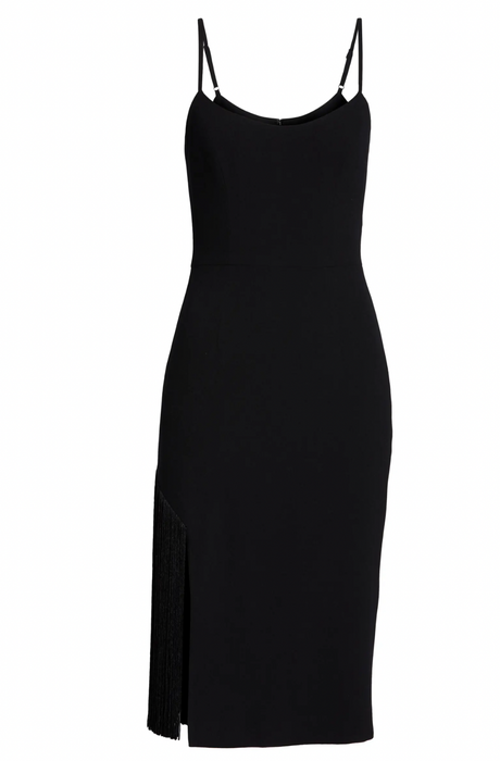 Dress The Population Rory Fringe Detail Sheath Dress In Black Size S
