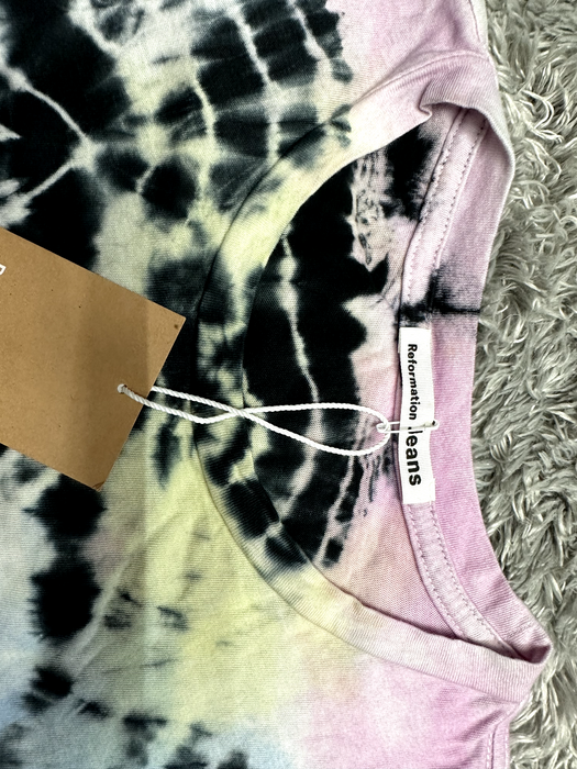 Reformation Eddie Long Sleeve Tee In Black Rainbow Pistachio Stripe Size M