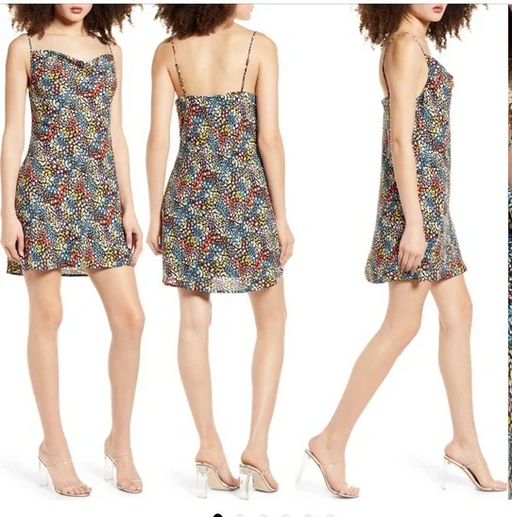 Row A Women’s Floral Cami Mini Sleeveless Cowl Neck Short Dress Size M