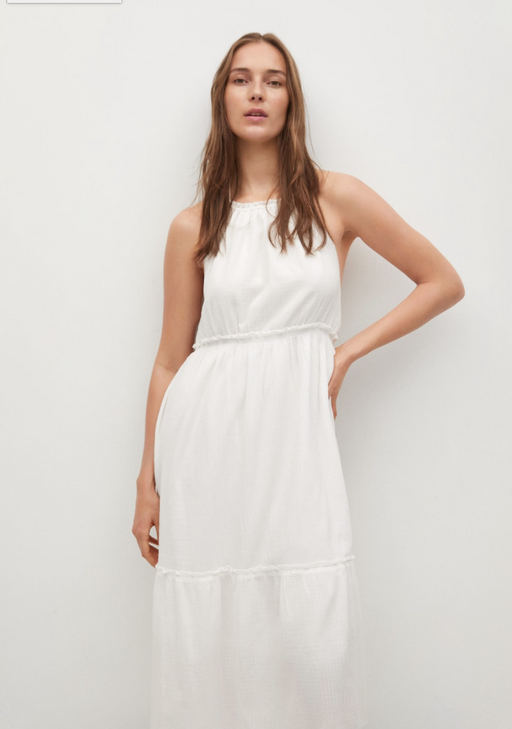 Mango Textured Backless Midi Halter Neck Dress In White Size 6 US