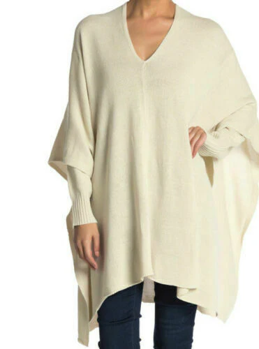 RDI Womens V-Neck Ivory Poncho Pullover  Sweater Pullover Sz M