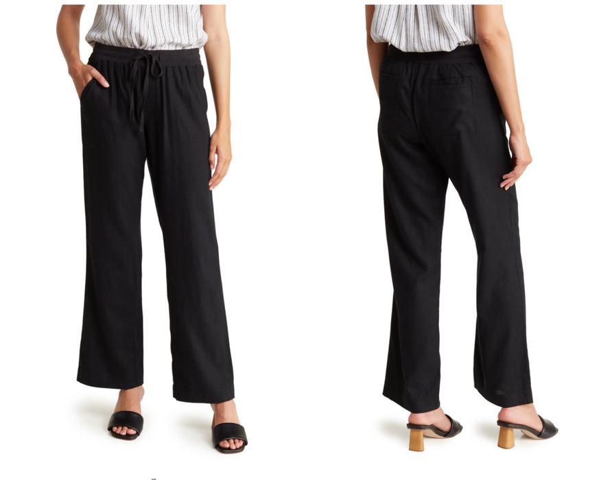 Caslon Linen Blend Black Straight  Drawstring Leg Pants size S in black