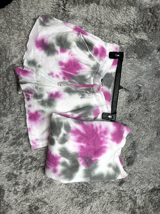 Free People Kelly Washed Sweatshirt And Shorts Set In Tie Dye Pink Size L